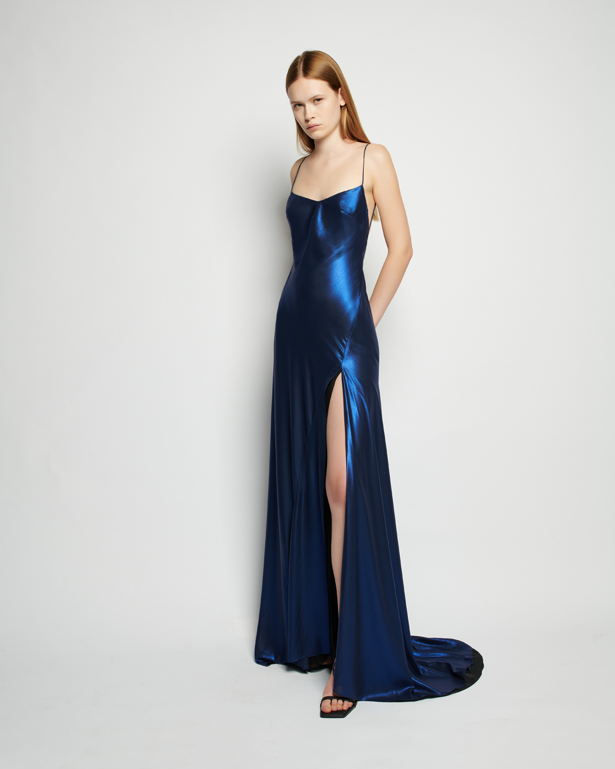 Lot 413 - A royal-blue bias-cut chiffon evening-gown,